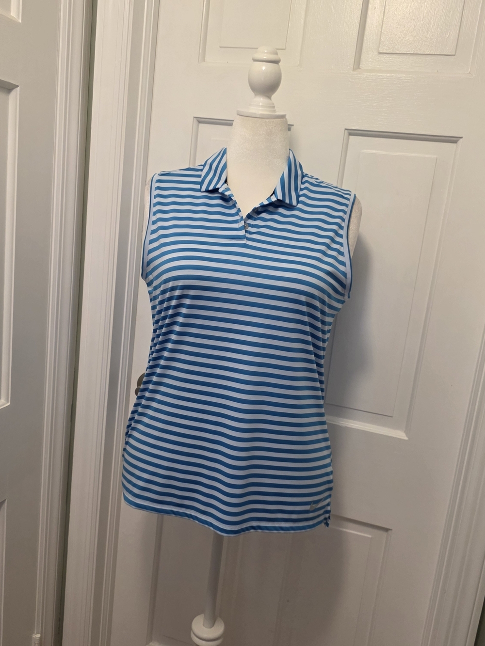 Nike Golfwear Blue and Grey Striped Sleeveless Polo Tank Size XL Dry Fit